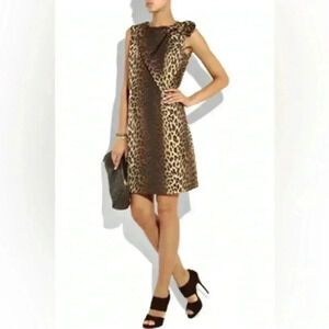 NWT Moschino Leopard Print Bow Wool Sheath Dress Size 8